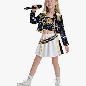 Kpop/Huntrix Kids Sequin Performer Costume - Black, Gold, White